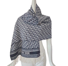 DIOR BLUE OBLIQUE CASHMERE SHAWL/WRAP