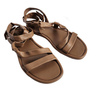 CHRISTIAN DIOR BROWN ABBESSE LEATHER SANDALS (37.5)