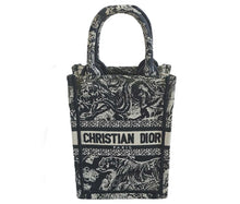 DIOR NAVY EMBROIDERY VERTICAL MINI BOOK TOTE BAG