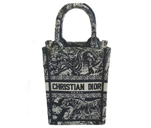 DIOR NAVY EMBROIDERY VERTICAL MINI BOOK TOTE BAG