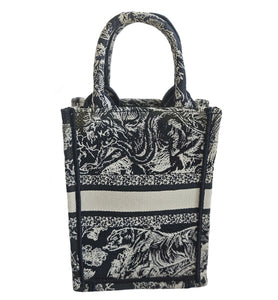 DIOR NAVY EMBROIDERY VERTICAL MINI BOOK TOTE BAG