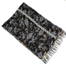 DRIES VAN NOTEN BLACK EMBELLISHED FLORAL SILK LONG SCARF