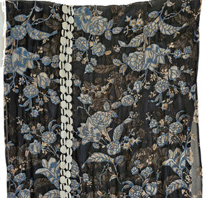 DRIES VAN NOTEN BLACK EMBELLISHED FLORAL SILK LONG SCARF