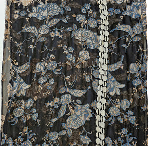 DRIES VAN NOTEN BLACK EMBELLISHED FLORAL SILK LONG SCARF