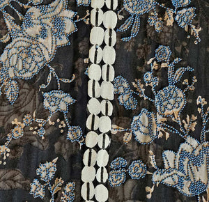 DRIES VAN NOTEN BLACK EMBELLISHED FLORAL SILK LONG SCARF