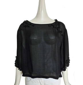 DRIES VAN NOTEN BLACK SHEER BLOUSE WITH BUTTON APPLIQUES (S)