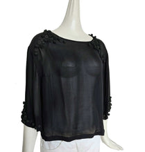 DRIES VAN NOTEN BLACK SHEER BLOUSE WITH BUTTON APPLIQUES (S)