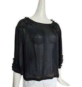 DRIES VAN NOTEN BLACK SHEER BLOUSE WITH BUTTON APPLIQUES (S)