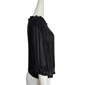 DRIES VAN NOTEN BLACK SHEER BLOUSE WITH BUTTON APPLIQUES (S)