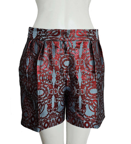 DRIES VAN NOTEN BLUE/RED BROCADE SHORTS (36)