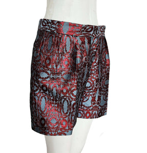 DRIES VAN NOTEN BLUE/RED BROCADE SHORTS (36)