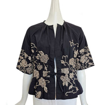 DRIES VAN NOTEN BROWN RAGLAN SLEEVES FLORAL EMBROIDERED JACKET (38)