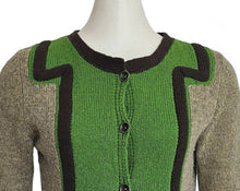 DRIES VAN NOTEN GREEN COLORBLOCK CARDIGAN (S)