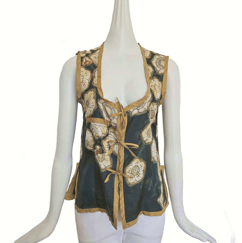 DRIES VAN NOTEN TEAL/MUSTARD FLORAL VEST (36)