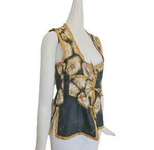 DRIES VAN NOTEN TEAL/MUSTARD FLORAL VEST (36)