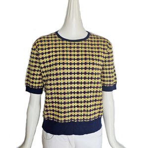 DRIES VAN NOTEN PURPLE/YELLOW JACQUARD SHORT SLEEVES SWEATER (XS)