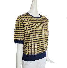DRIES VAN NOTEN PURPLE/YELLOW JACQUARD SHORT SLEEVES SWEATER (XS)