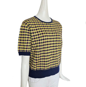DRIES VAN NOTEN PURPLE/YELLOW JACQUARD SHORT SLEEVES SWEATER (XS)