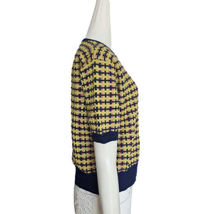 DRIES VAN NOTEN PURPLE/YELLOW JACQUARD SHORT SLEEVES SWEATER (XS)