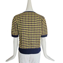 DRIES VAN NOTEN PURPLE/YELLOW JACQUARD SHORT SLEEVES SWEATER (XS)