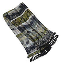 DRIES VAN NOTEN GREEN/BLACK SILK EMBELLISHED PRINTED LONG SCARF