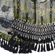 DRIES VAN NOTEN GREEN/BLACK SILK EMBELLISHED PRINTED LONG SCARF