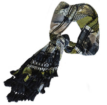 DRIES VAN NOTEN GREEN/BLACK SILK EMBELLISHED PRINTED LONG SCARF