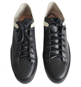 FEIT BLACK/WHITE BICOLOR LEATHER HAND SEWN LOW RUBBER SNEAKERS (37)