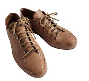 FEIT BROWN LEATHER HAND SEWN LOW RUBBER SHOES (37)