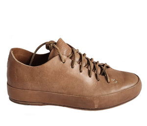 FEIT BROWN LEATHER HAND SEWN LOW RUBBER SHOES (37)