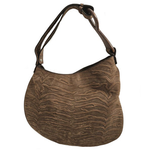 FENDI BROWN EMBOSSED TIGER PRINT LEATHER OYSTER BAG