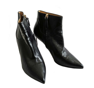 FRANCESCO RUSSO BLACK POINTED TOE ANKLE BOOTS (37.5)