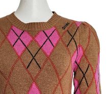 GANNI CAMEL/PINK ARGYLE PRINT SWEATER (S)