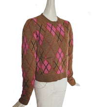 GANNI CAMEL/PINK ARGYLE PRINT SWEATER (M)