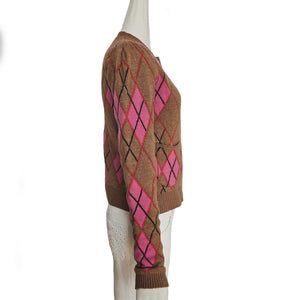 GANNI CAMEL/PINK ARGYLE PRINT SWEATER (M)