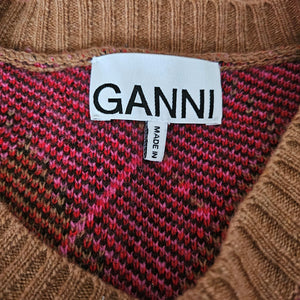 GANNI CAMEL/PINK ARGYLE PRINT SWEATER (S)