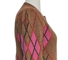 GANNI CAMEL/PINK ARGYLE PRINT SWEATER (M)