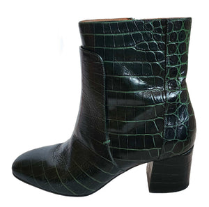 GIVENCHY DARK GREEN EMBOSSED LEATHER ANKLE BOOTS (39)