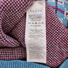 GUCCI BLUE CHECK GG LOGO JACQUARD WOOL SHORT SLEEVE SWEATER (M)