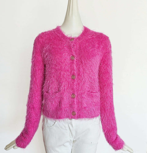 GUCCI PINK BRUSHED WOOL CARDIGAN (M)