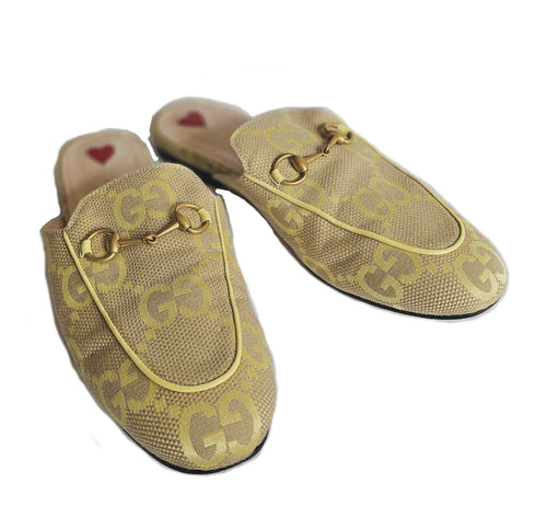 GUCCI YELLOW JUMBO GG PRINCETON SLIPPERS (38.5)