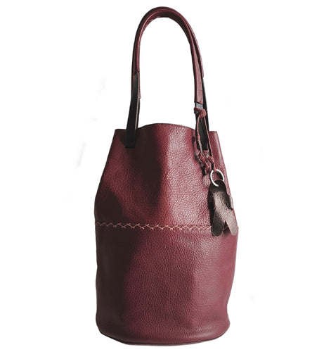 HENRY BEGUELIN RED DRAWSTRING LEATHER BUCKET BAG