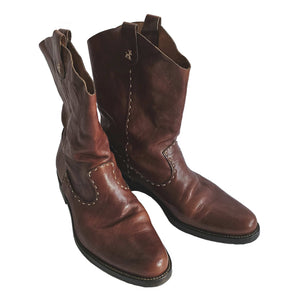 HENRY CUIR BROWN LEATHER CRETA COWBOY BOOTS (37)