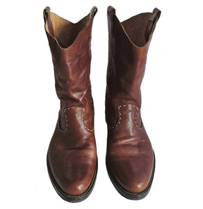 HENRY CUIR BROWN LEATHER CRETA COWBOY BOOTS (37)