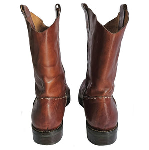 HENRY CUIR BROWN LEATHER CRETA COWBOY BOOTS (37)