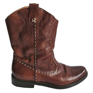 HENRY CUIR BROWN LEATHER CRETA COWBOY BOOTS (37)