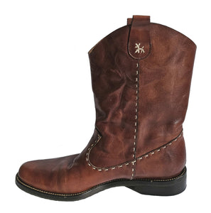 HENRY CUIR BROWN LEATHER CRETA COWBOY BOOTS (37)