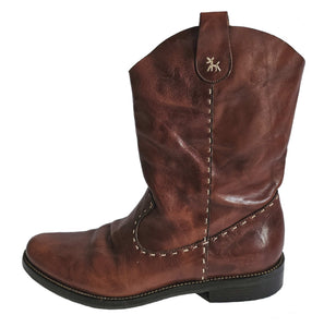 HENRY CUIR BROWN LEATHER CRETA COWBOY BOOTS (37)