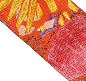 HERMES ORANGE CHACUN FAIT SON NID SILK TWILLY SCARF