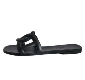 HERMES BLACK ALOHA RUBBER SANDALS (38)